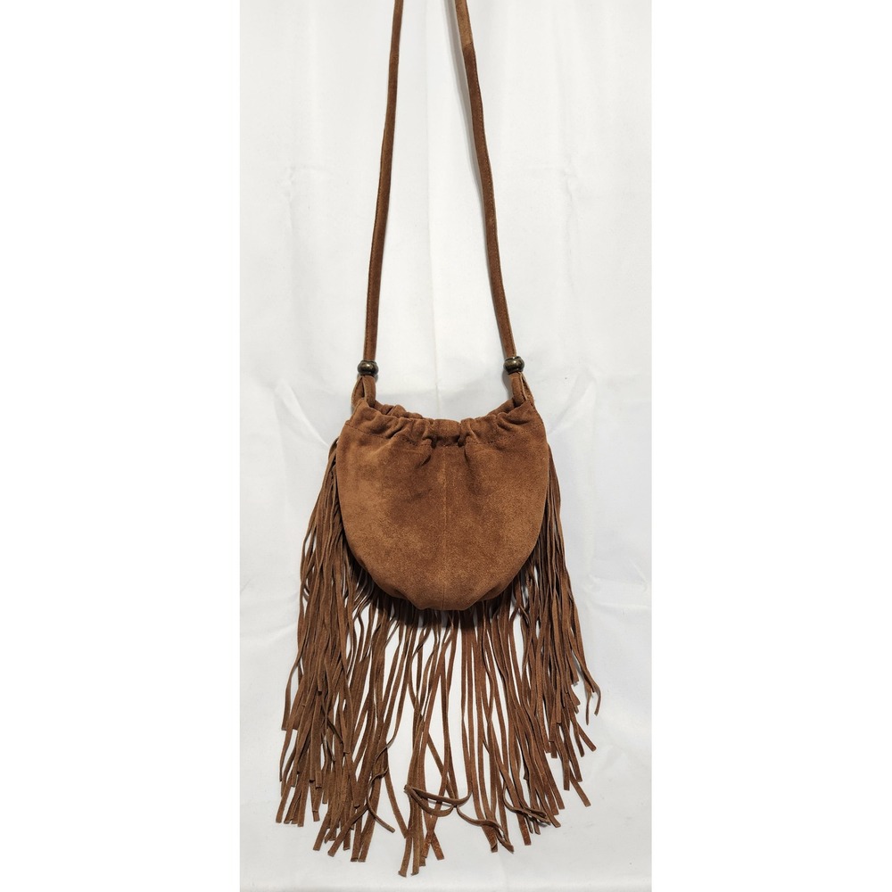 Brown Suede Fringe Crossbody Bag Boho Western Festival Pouch Magnetic Snap